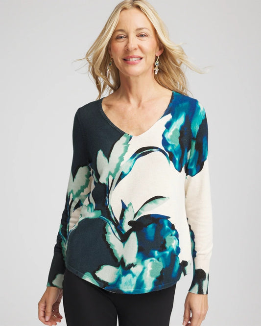Chico's Latest - Ella Glacier V-Neck Pullover Teal Shadow