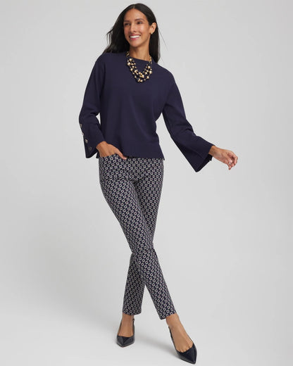Chico's Everyday - Button Sleeve Crewneck Pullover Passport Blue