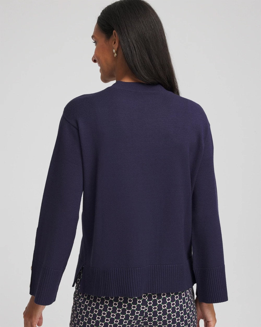 Chico's Everyday - Button Sleeve Crewneck Pullover Passport Blue