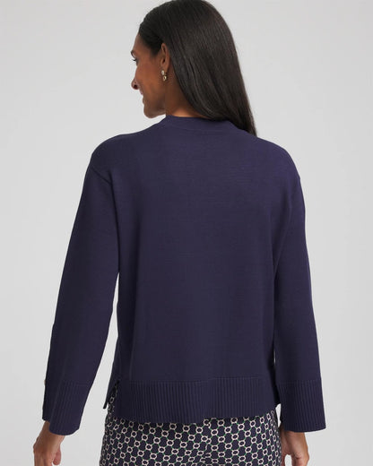 Chico's Everyday - Button Sleeve Crewneck Pullover Passport Blue