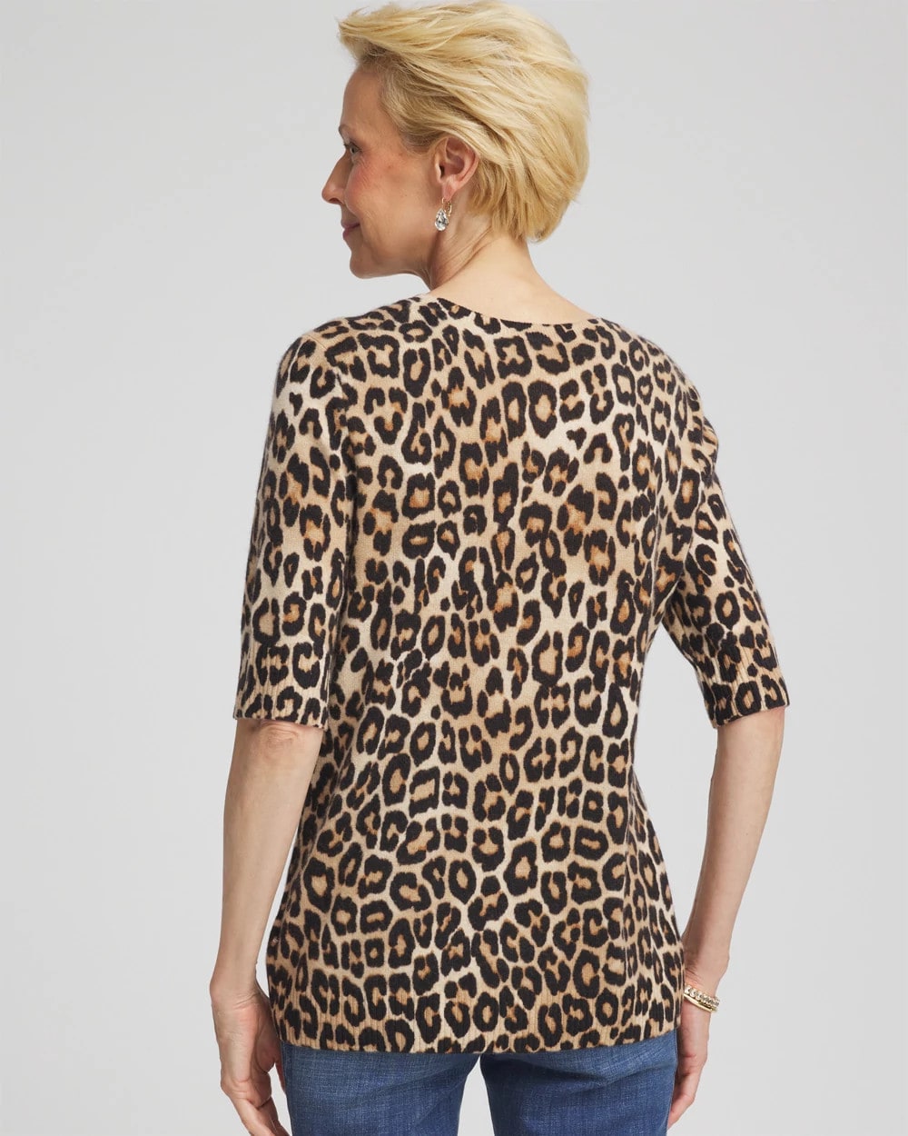 Chico's Signature - Cashmere Animal Elbow-Sleeve Pullover Camel