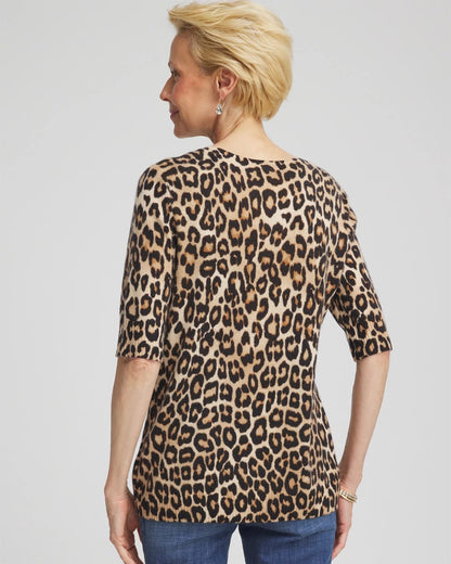 Chico's Signature - Cashmere Animal Elbow-Sleeve Pullover Camel