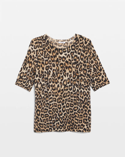 Chico's Signature - Cashmere Animal Elbow-Sleeve Pullover Camel