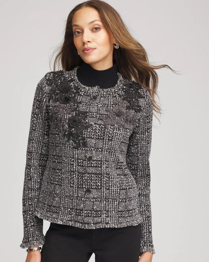 Chico's Value - Embroidered Metallic Tweed Cardigan Gray