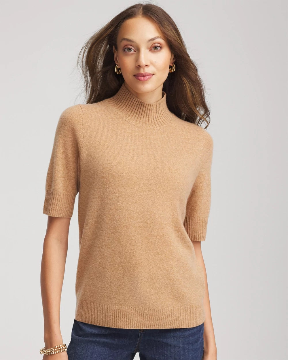 Chico's Best Price - Cashmere Elbow-Sleeve Sweater Camel