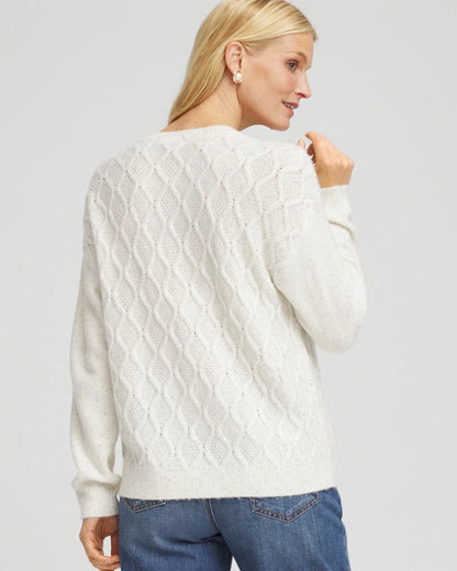 Chico's New - Embellished Cable Knit Sweater English Cream