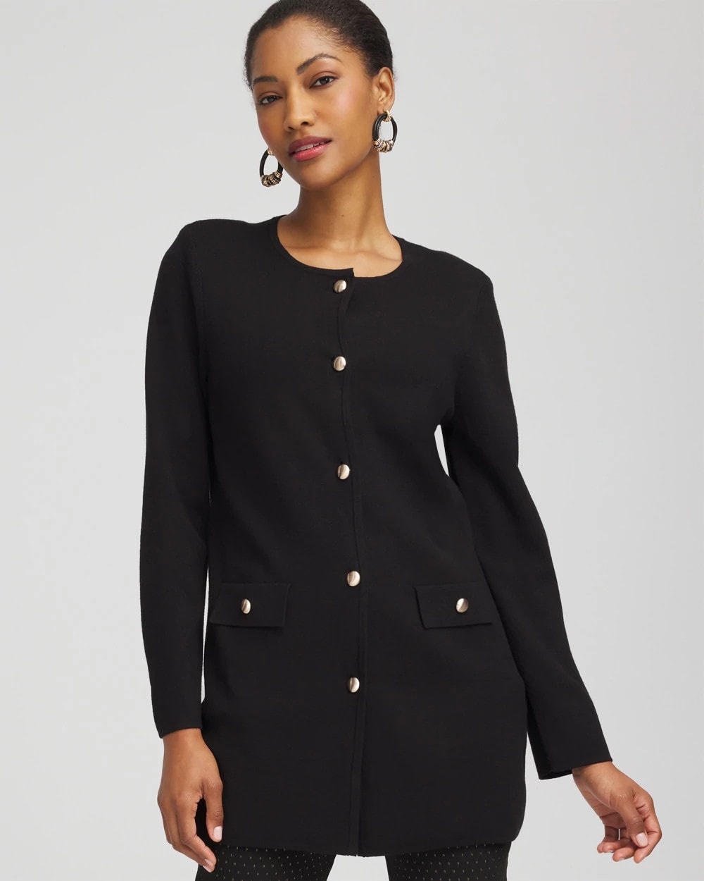 Chico's Smart Buy - Button-Down Crewneck Coatigan Black