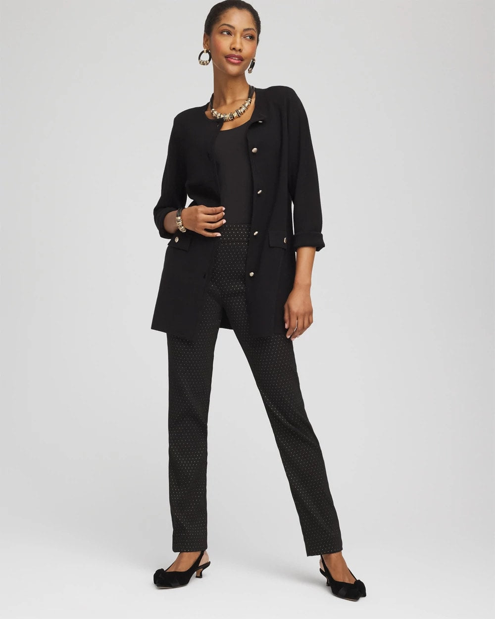 Chico's Smart Buy - Button-Down Crewneck Coatigan Black