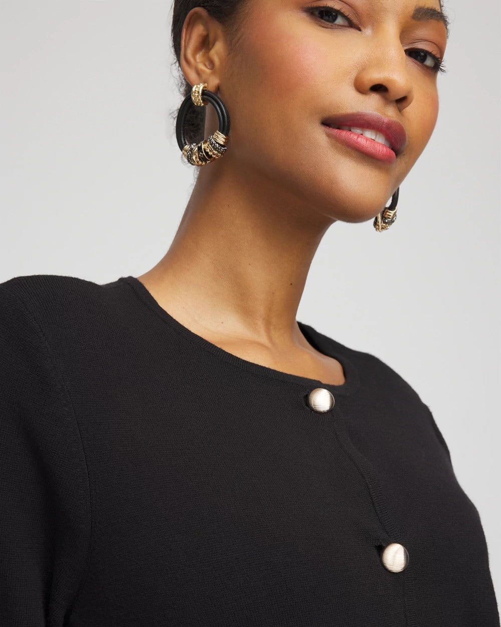 Chico's Smart Buy - Button-Down Crewneck Coatigan Black
