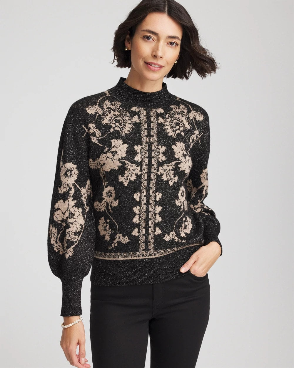 Chico's Smart Buy - Bryne Jacquard Mockneck Pullover Black