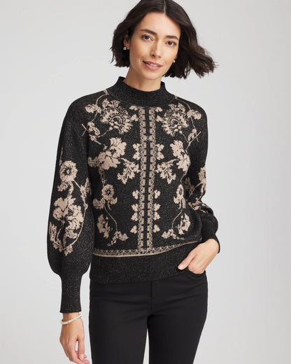Chico's Smart Buy - Bryne Jacquard Mockneck Pullover Black