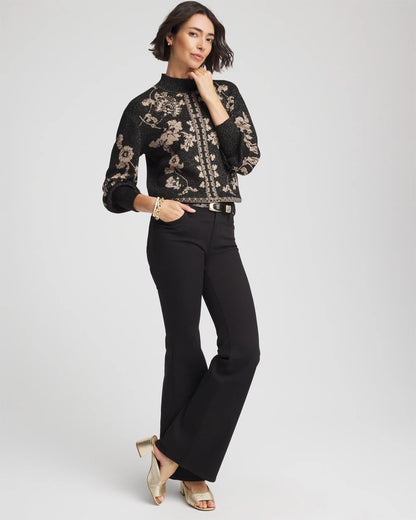 Chico's Smart Buy - Bryne Jacquard Mockneck Pullover Black
