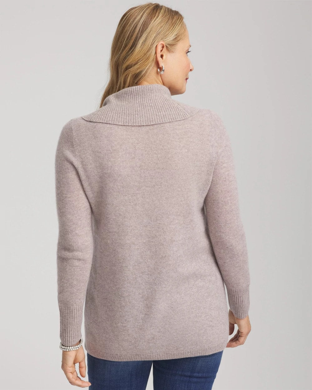 Chico's Recommended - Cowlneck Cashmere Pullover Tunic Taupe Heather