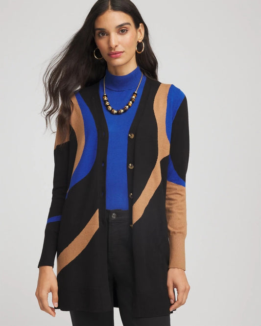 Chico's Quality - Ella Colorblock Cardigan Sweater Black
