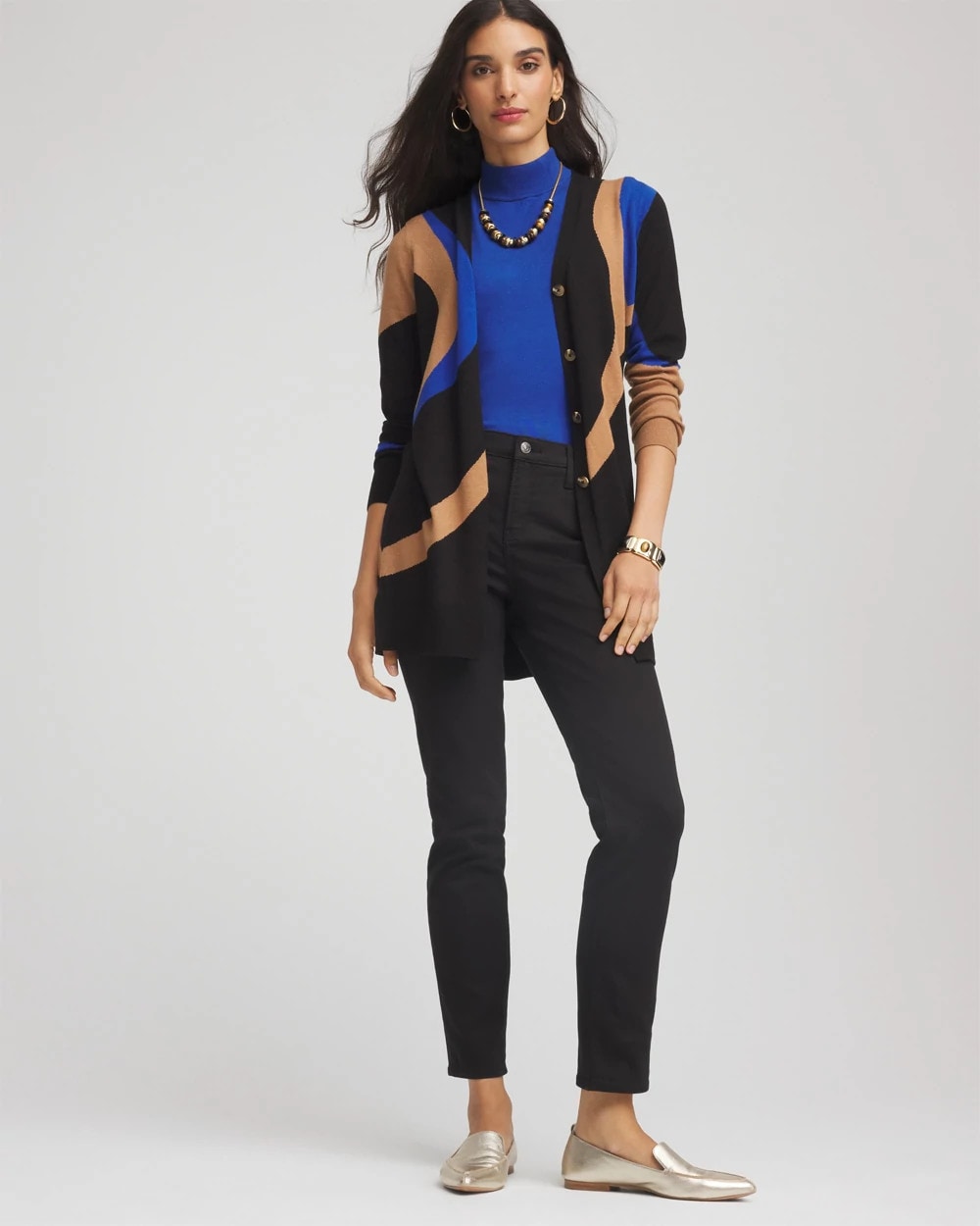 Chico's Quality - Ella Colorblock Cardigan Sweater Black