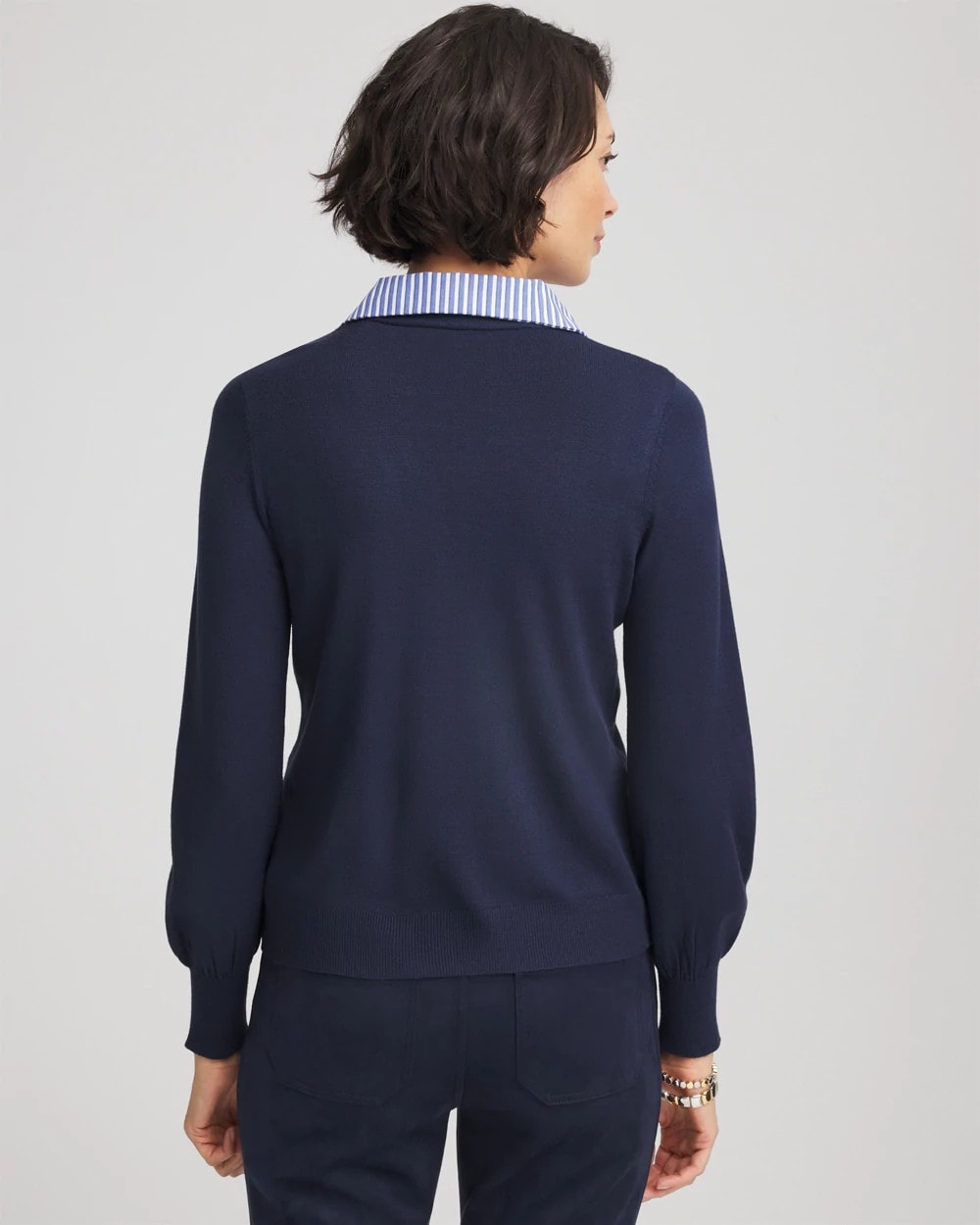 Chico's Sale - Striped Collared Cardigan Sweater Passport Blue