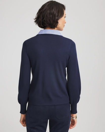 Chico's Sale - Striped Collared Cardigan Sweater Passport Blue