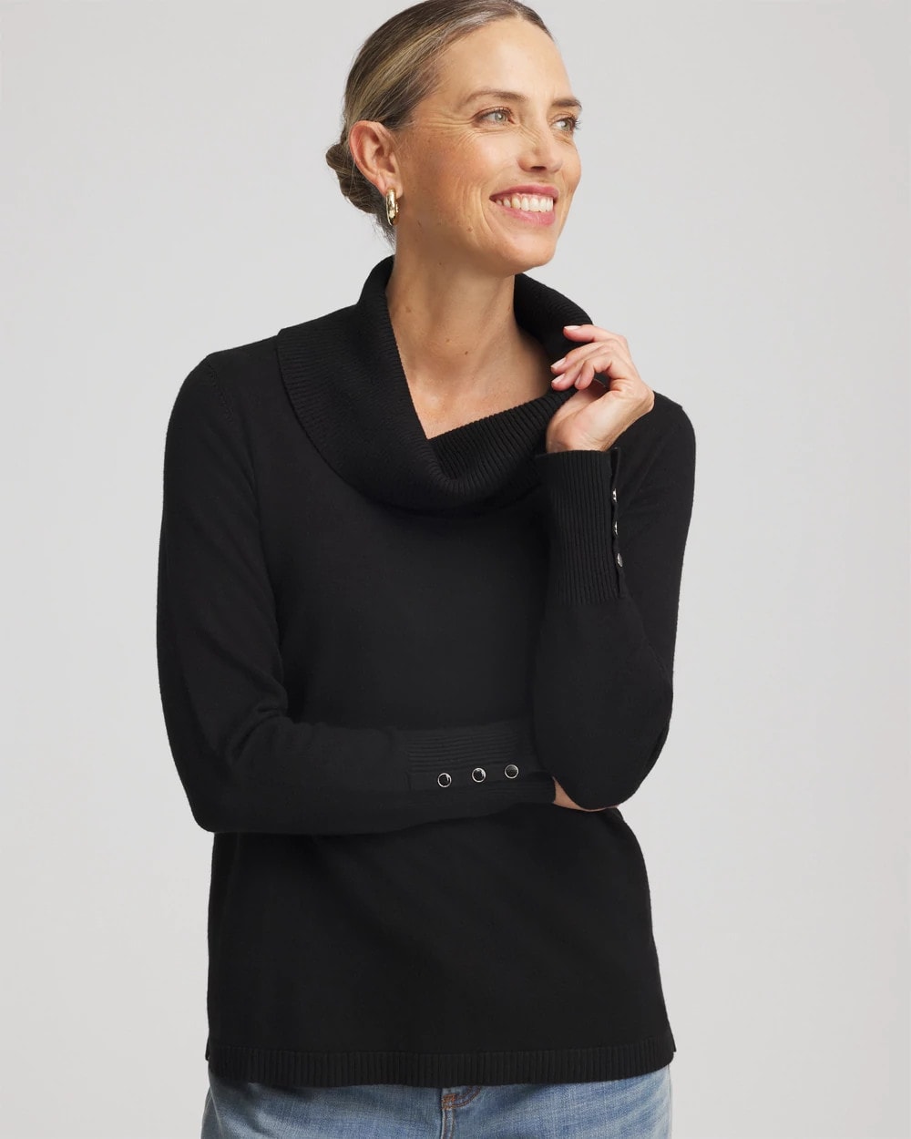 Chico's Classic - Cowlneck Long-Sleeved Sweater Black