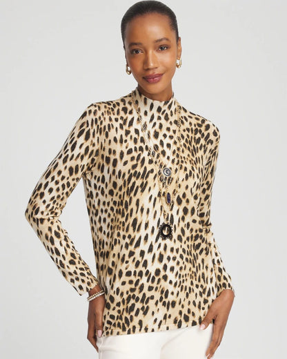 Chico's Special Offer - Ella Mockneck Animal-Print Pullover Sweater English Cream