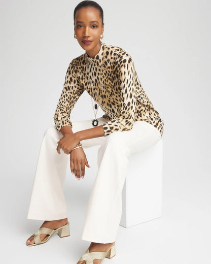 Chico's Special Offer - Ella Mockneck Animal-Print Pullover Sweater English Cream