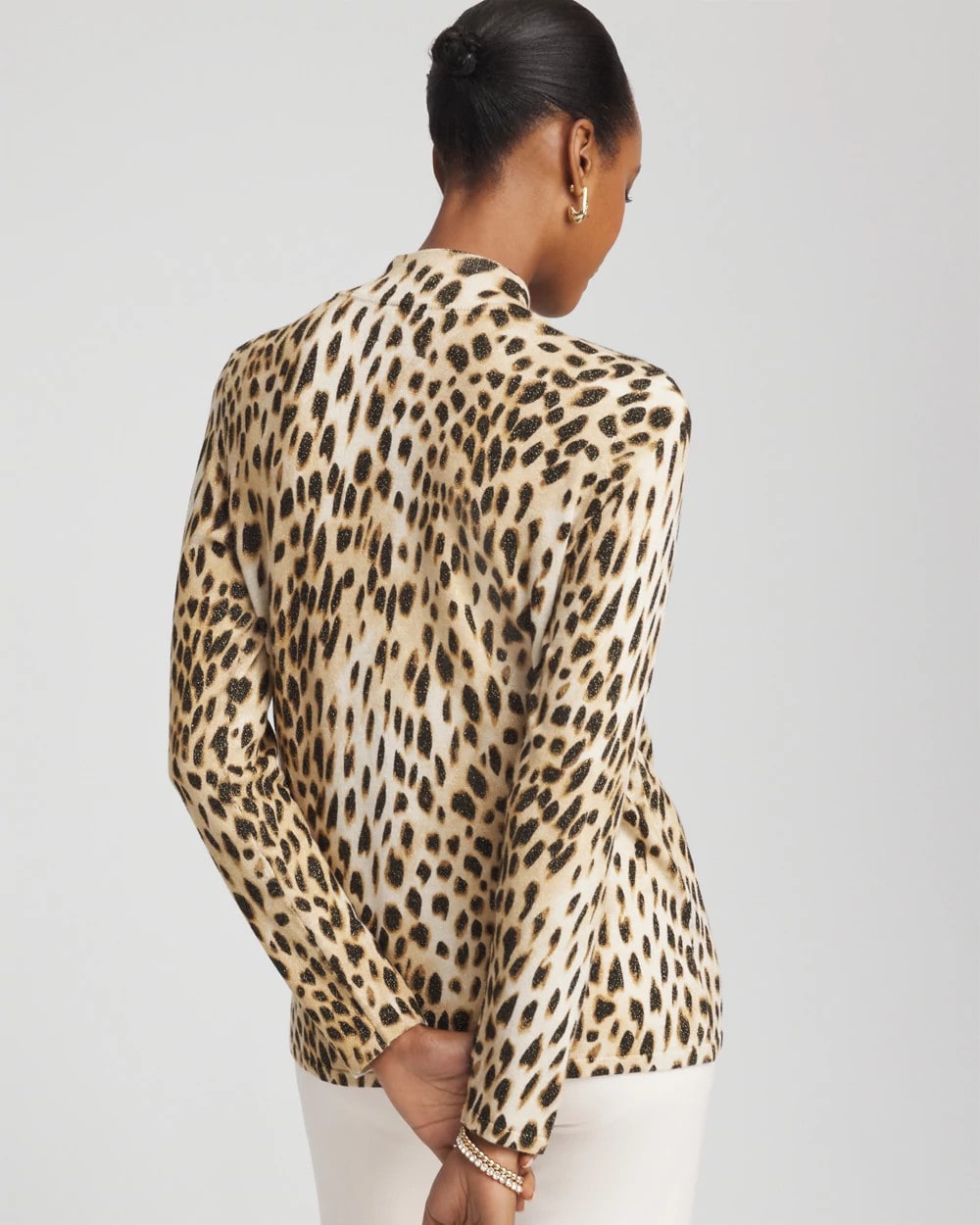 Chico's Special Offer - Ella Mockneck Animal-Print Pullover Sweater English Cream
