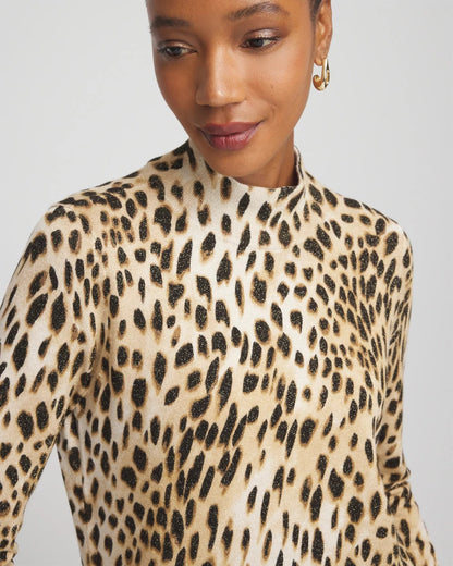 Chico's Special Offer - Ella Mockneck Animal-Print Pullover Sweater English Cream
