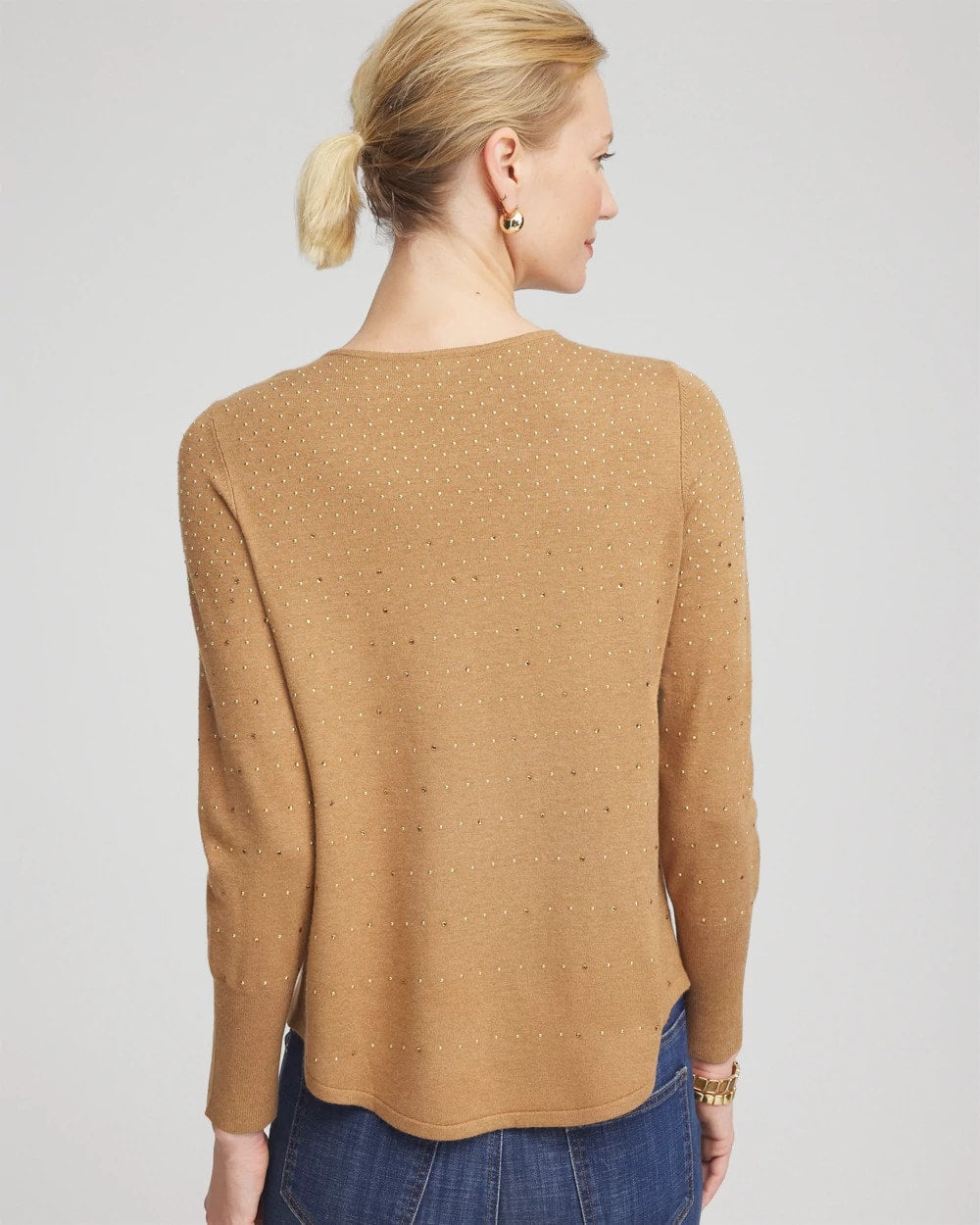 Chico's Smart Buy - Ella V-Neck Embellished Pullover Sweater Faux Camel Heather