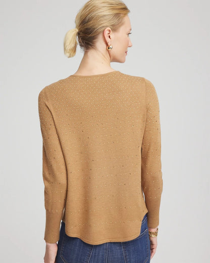 Chico's Smart Buy - Ella V-Neck Embellished Pullover Sweater Faux Camel Heather