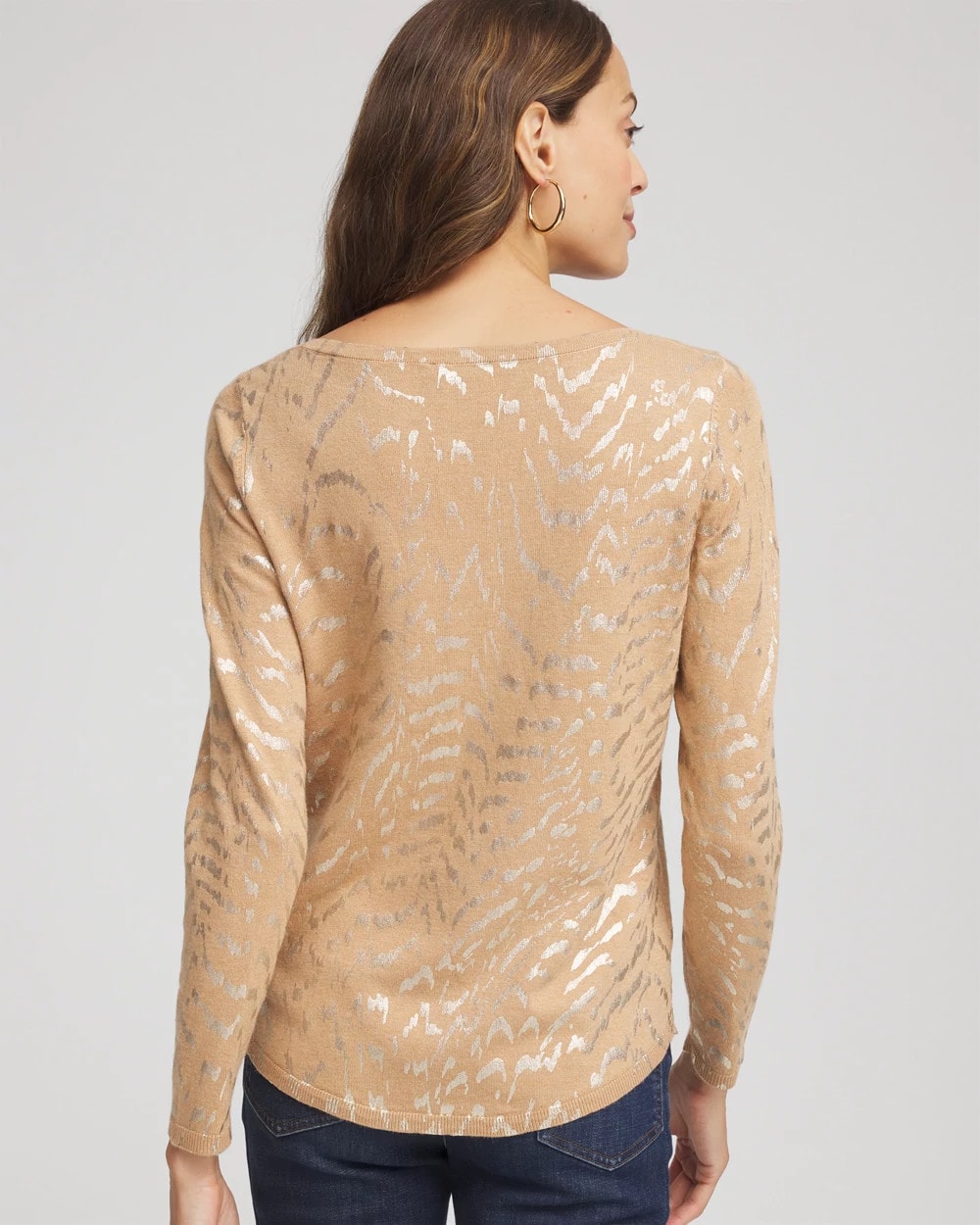 Chico's Premium - Ella Boatneck Foiled Pullover Sweater Faux Camel Heather