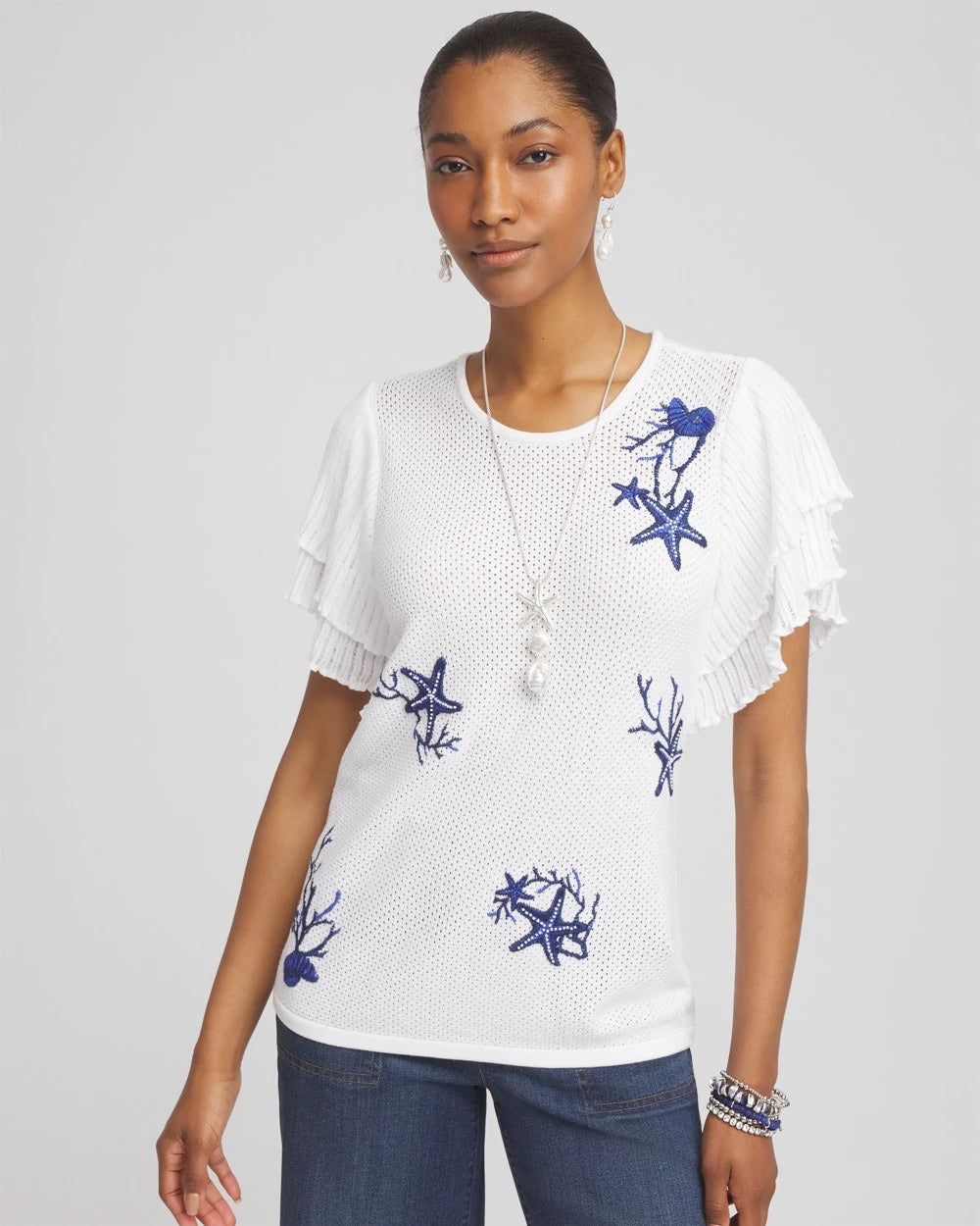 Chico's Deals - Ocean Motif Pullover Sweater Blue Casa
