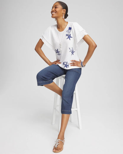 Chico's Deals - Ocean Motif Pullover Sweater Blue Casa