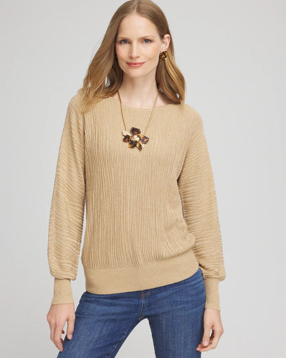 Chico's Trending - Textured Zebra Print Dolman Sleeve Sweater New Camel Heather