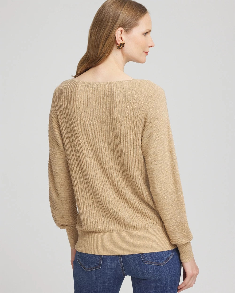 Chico's Trending - Textured Zebra Print Dolman Sleeve Sweater New Camel Heather