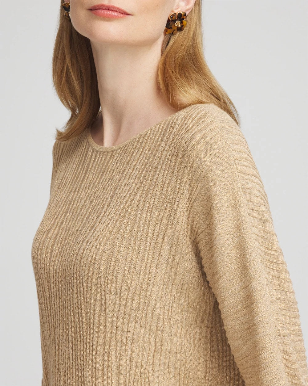 Chico's Trending - Textured Zebra Print Dolman Sleeve Sweater New Camel Heather