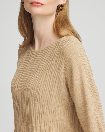 Chico's Trending - Textured Zebra Print Dolman Sleeve Sweater New Camel Heather