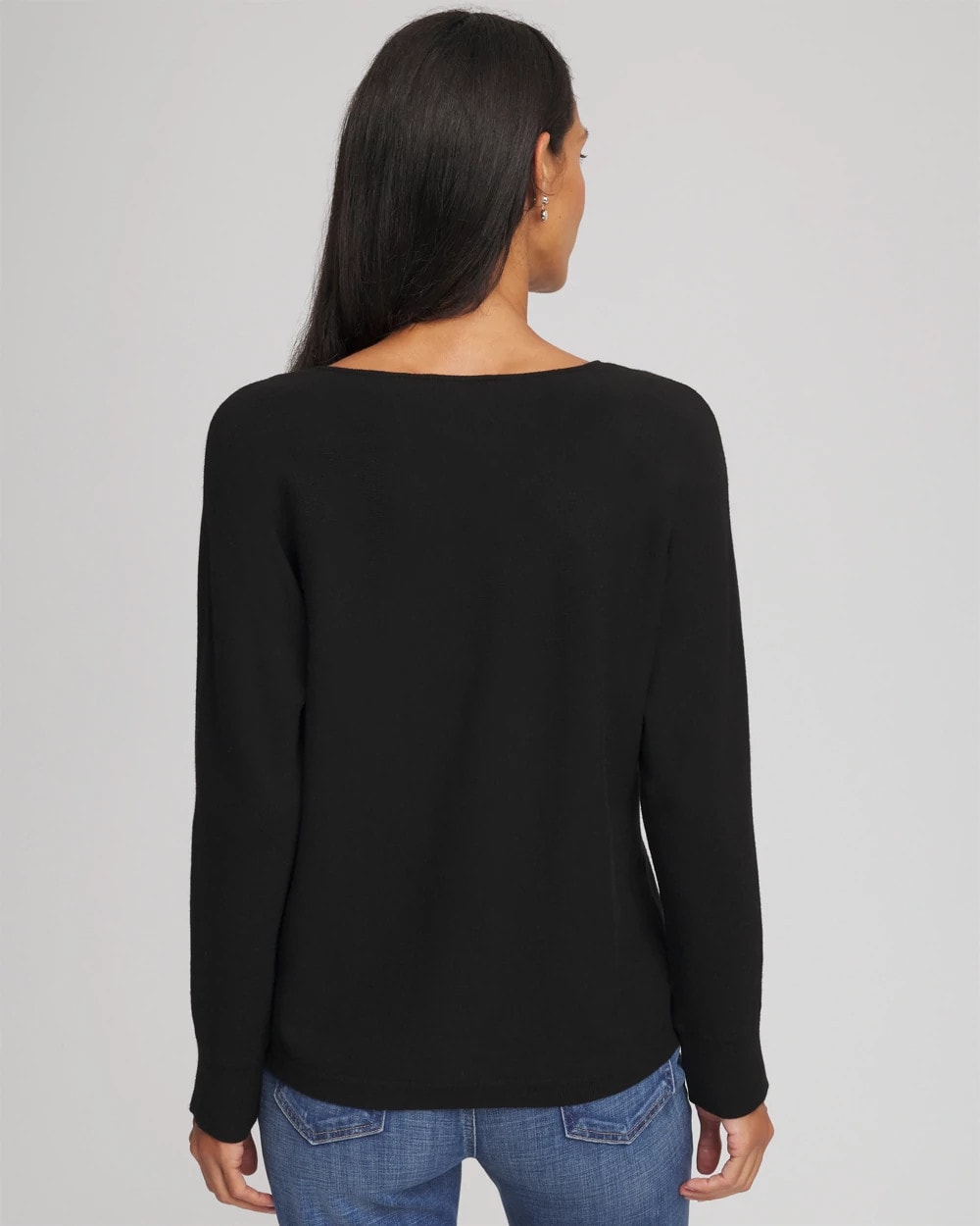 Chico's Discount - Floral Embellished Dolman V-Neck Pullover Black