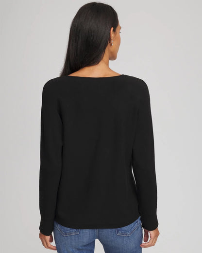 Chico's Discount - Floral Embellished Dolman V-Neck Pullover Black