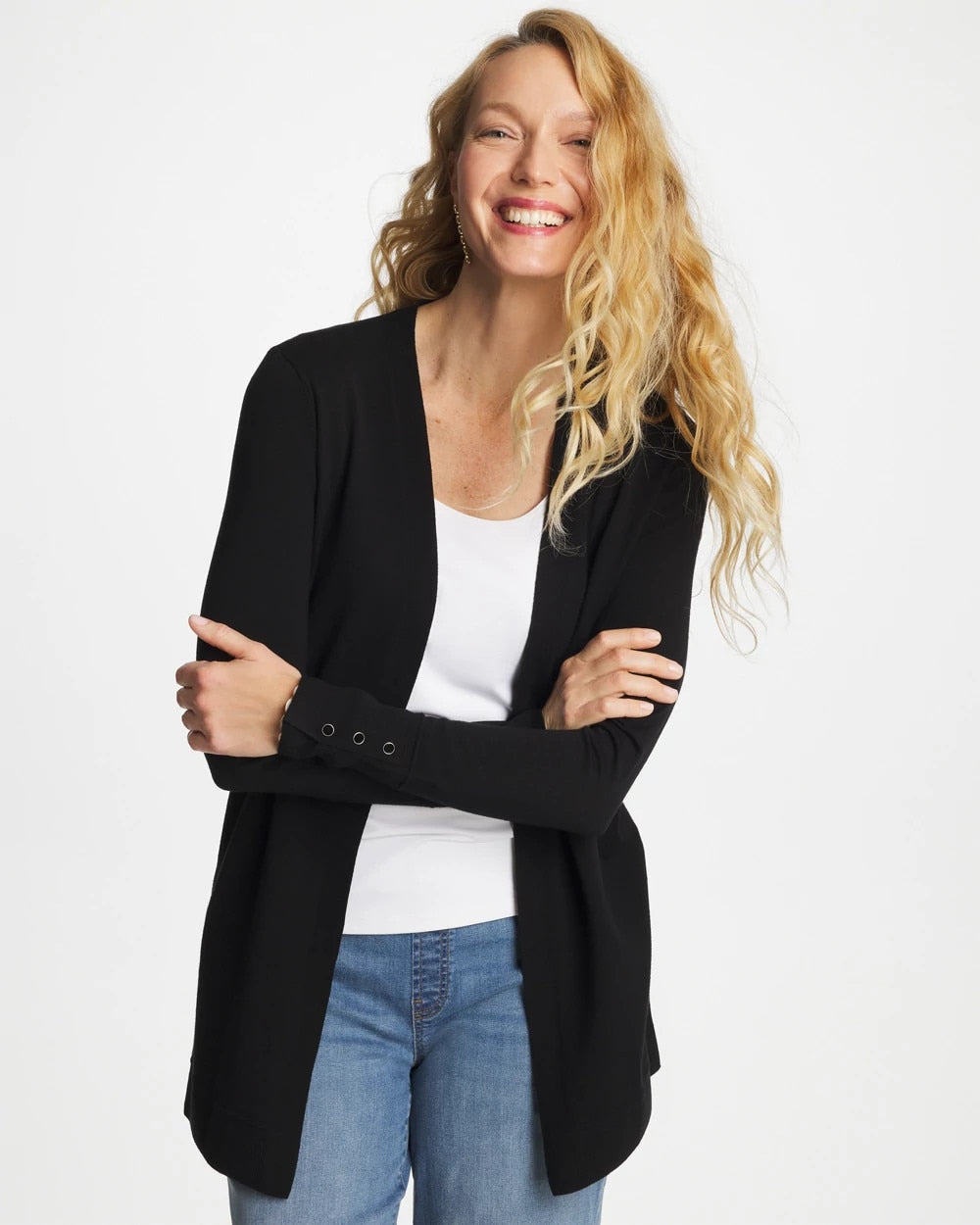 Chico's Exclusive - Ella Ottoman-Trim Cardigan Black