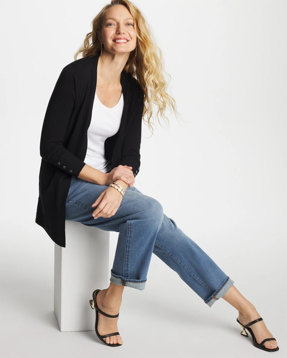 Chico's Exclusive - Ella Ottoman-Trim Cardigan Black