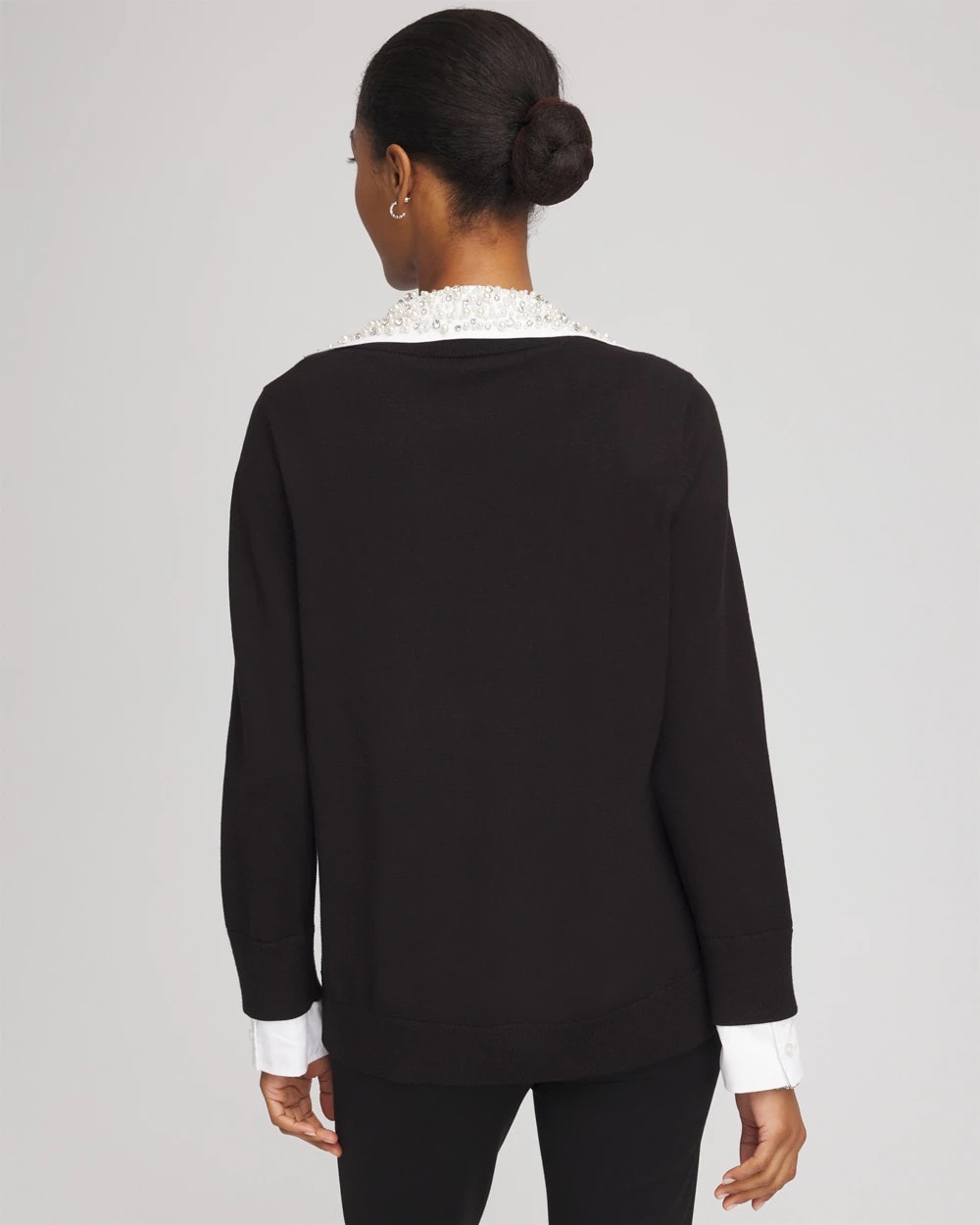 Chico's Best Price - Embellished Layered Collar Shirt Sweater Black