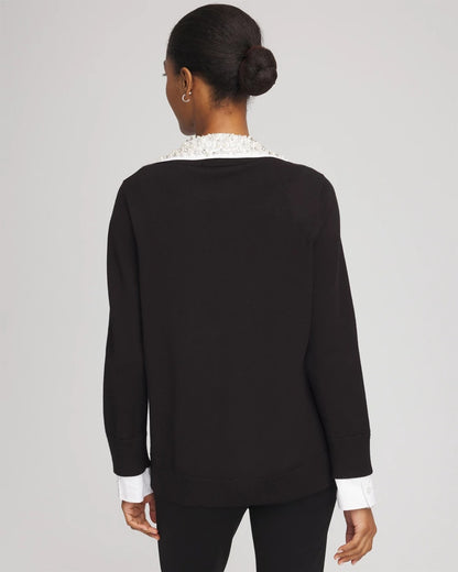 Chico's Best Price - Embellished Layered Collar Shirt Sweater Black