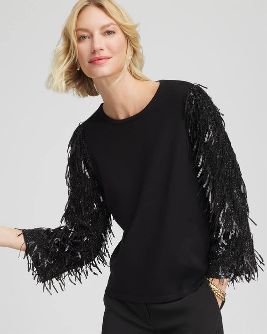 Chico's Latest - Fringe Sequins Pullover Sweater Black