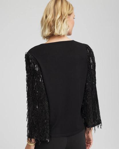 Chico's Latest - Fringe Sequins Pullover Sweater Black