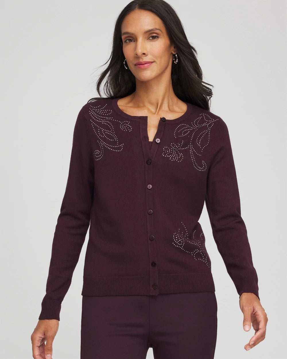 Chico's Recommended - Embellished Crewneck Cardigan Night Bloom