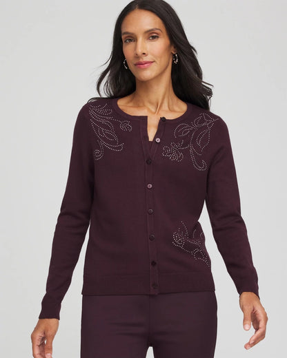 Chico's Recommended - Embellished Crewneck Cardigan Night Bloom