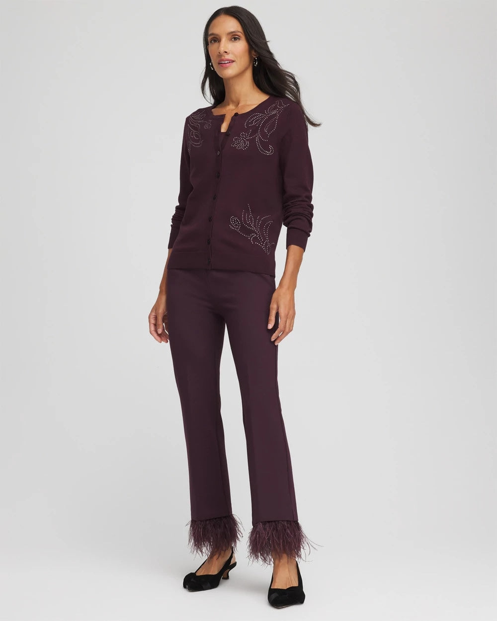 Chico's Recommended - Embellished Crewneck Cardigan Night Bloom