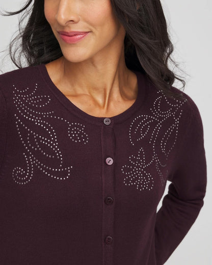 Chico's Recommended - Embellished Crewneck Cardigan Night Bloom