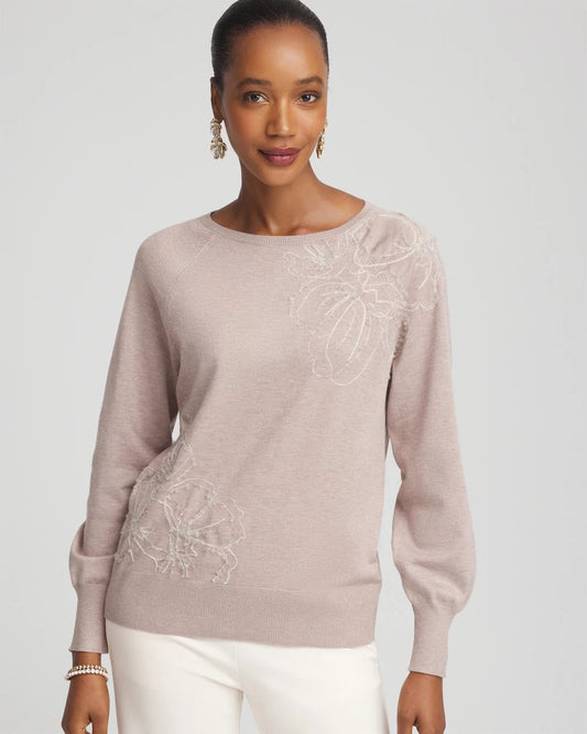Chico's Trending - Embroidered Pull-Over Boatneck Sweater Rocky Mountain