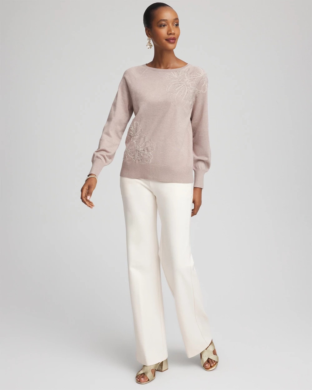 Chico's Trending - Embroidered Pull-Over Boatneck Sweater Rocky Mountain