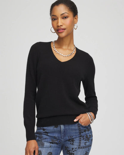 Chico's New - Relaxed V-Neck Cashmere Sweater Black